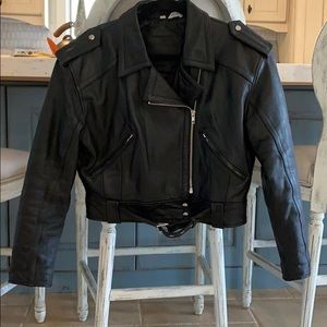 Crop Leather Moto Jacket (Warm)